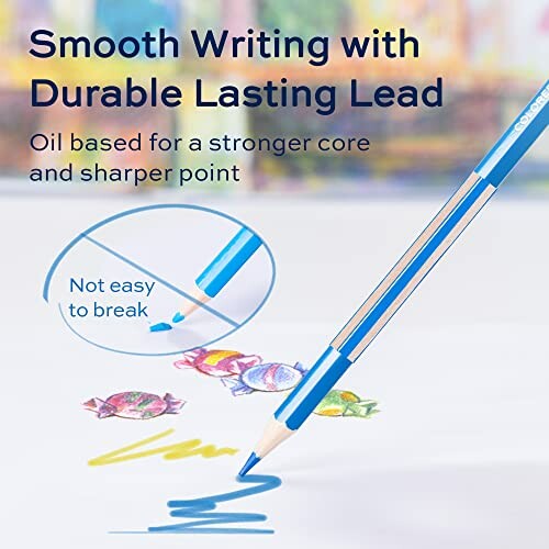 Blue pencil with durable lead for smooth writing.