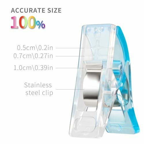 Transparent clip with stainless steel and size labels.