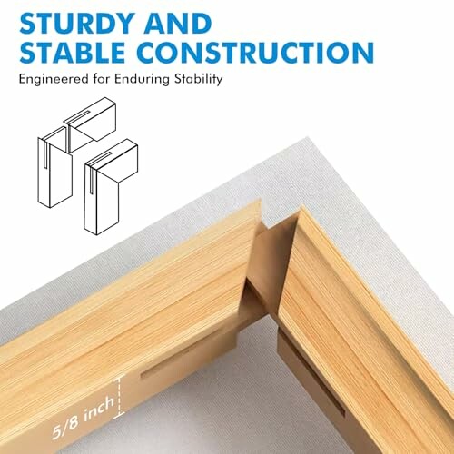 Sturdy wooden frame construction with 5/8 inch thickness, engineered for stability.