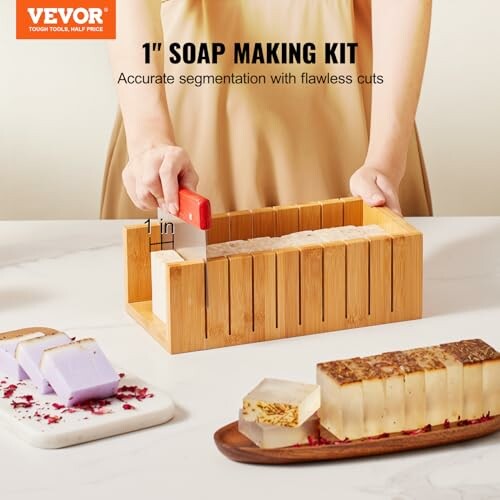 Person using VEVOR soap making kit with accurate segmentation.