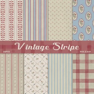 Assorted vintage stripe and floral patterns in red, blue, and beige