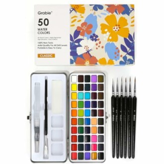 Watercolor paint set with brushes and 50 colors.