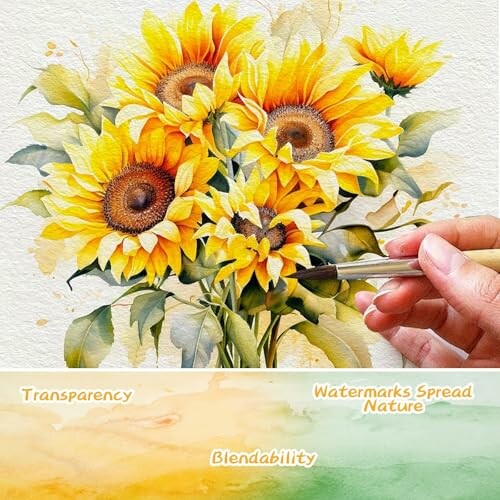 Hand painting vibrant watercolor sunflowers.