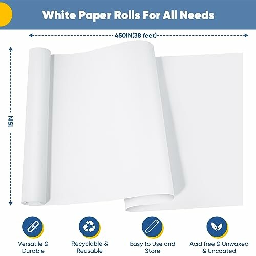White paper rolls with dimensions and features.