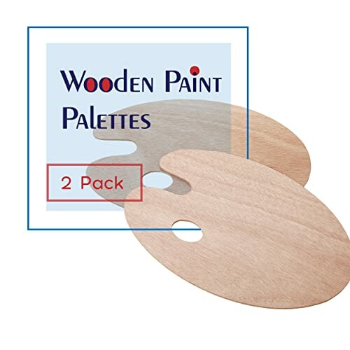 Two wooden paint palettes with thumb holes, labeled as 2 pack.